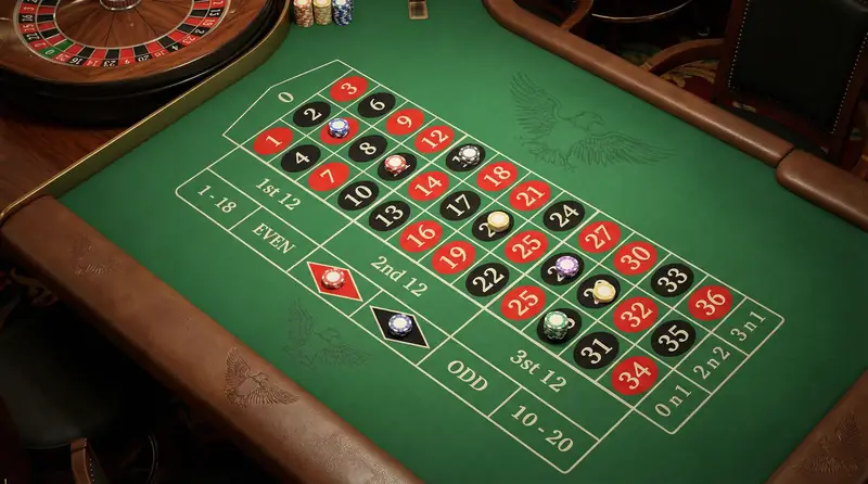 Mesa de ruleta con apuestas colocadas