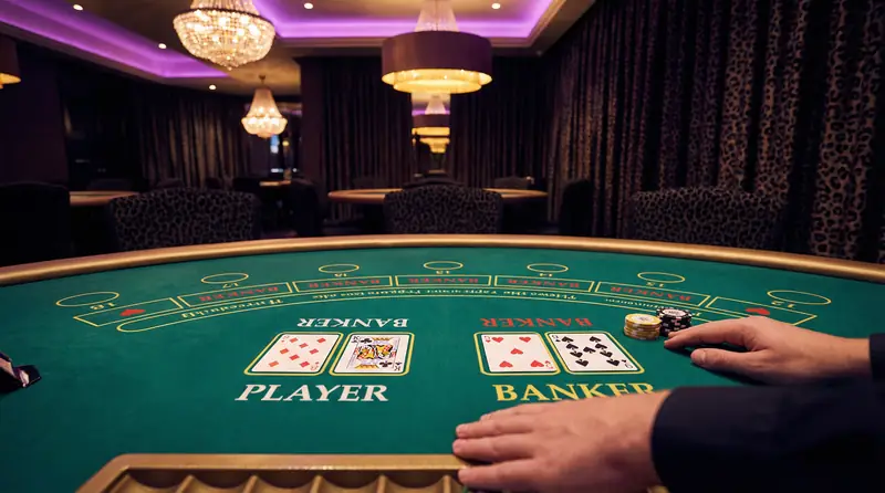 Mesa de bacará elegante en Juegos de Casino