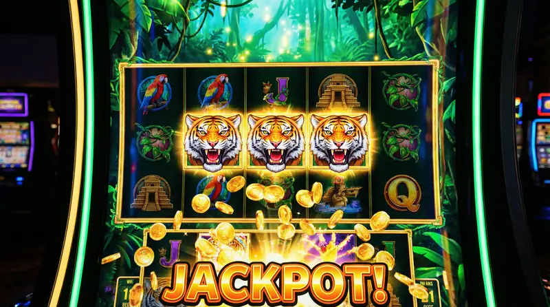 Pantalla de tragamonedas mostrando combinación ganadora